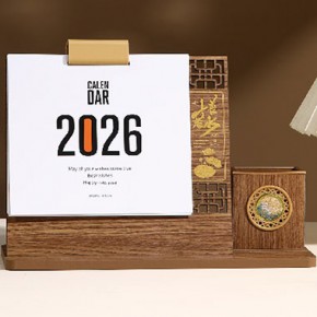 红木雕刻台历